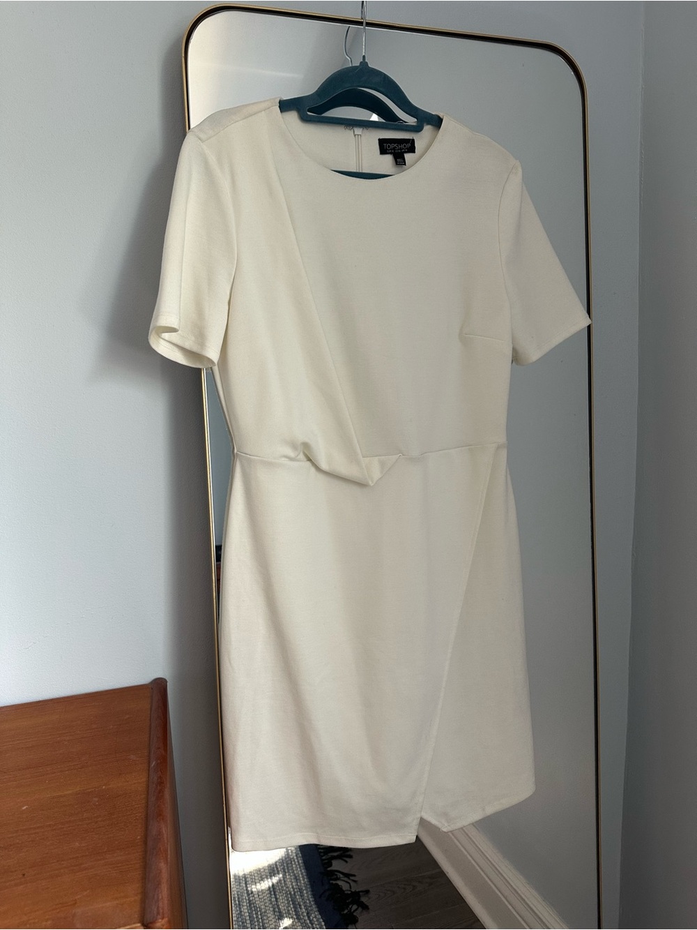 Topshop Cream Short-Sleeve Draped Shift Dress